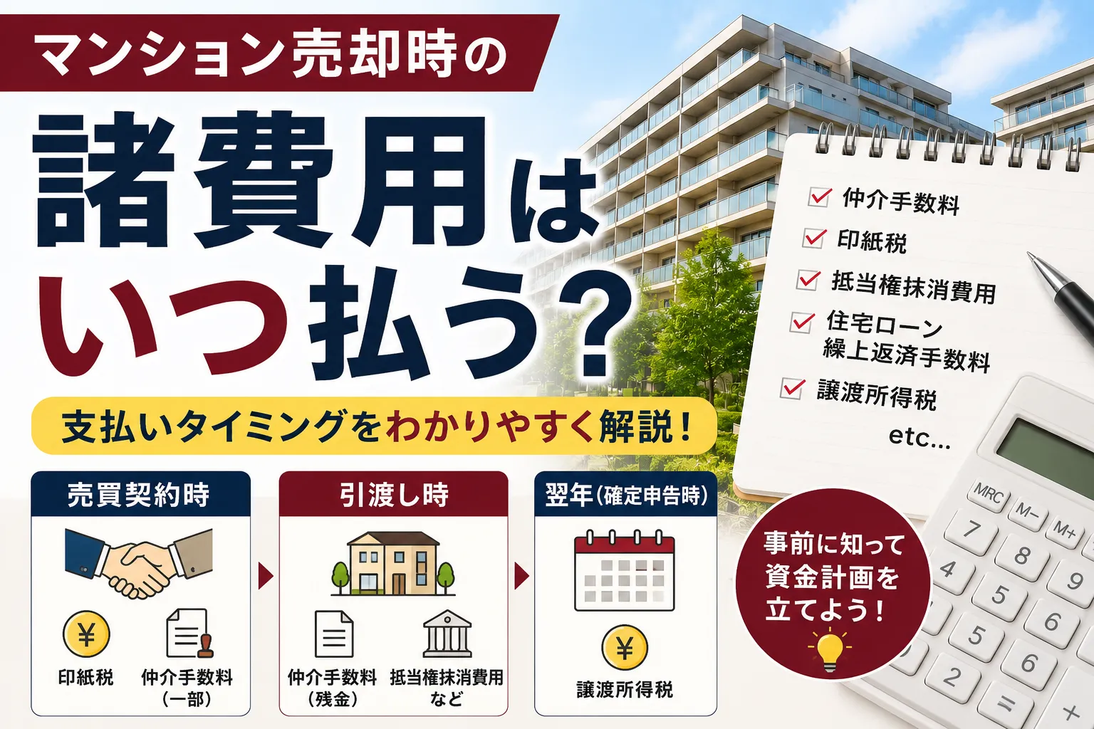 マンション売却時の諸費用はいつ払う？支払いタイミングを徹底解説